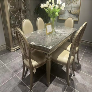 New Wooden Design Handmade Curved Luxury <b>Dining</b> Room Furniture Marble Stone <b>Top</b> Rectangle <b>Dining</b> <b>Table</b> Set - Product Image 2