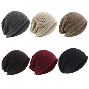 หมวกไหมพรมอะคริลิคทรงโอเวอร์ไซส์สำหรับทุกเพศหมวกทรงหลวมสีทึบฤดูใบไม้ร่วงฤดูหนาว - Product Image 2