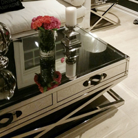 Table basse moderne de style mid-century, plateau réglable en hauteur, design carré en acier inoxydable, mobilier de salon