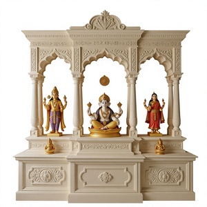 Grand Carved Wooden <b>Mandir</b> for Swaminarayan Temple Royal Wooden Temple for Prayer Hall Premium White Golden Carved <b>Mandir</b> USA - Product Image 3