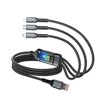 Cable de carga súper rápido transparente 3 en 1 de 100W, pantalla Digital de 120W, luz tipo C, Micro cable IOS, Cable DE DATOS tejido de nailon