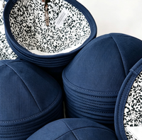 Kippa bleue Judaica avec doublure intérieure imprimée florale personnalisée en lin, Yarmulke, commande en gros disponible pour les événements de la communauté juive