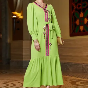 Abaya islâmico e hijab Turquia mulheres hijab vestidos robe cor verde muçulmano para as mulheres