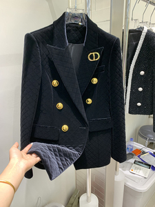 Chaqueta <span class=keywords><strong>de</strong></span> diseñador HIGH STREET, novedad 2022, para <span class=keywords><strong>mujer</strong></span>, doble botonadura, con costuras a cuadros, <span class=keywords><strong>de</strong></span> <span class=keywords><strong>terciopelo</strong></span>. - Product Image 6