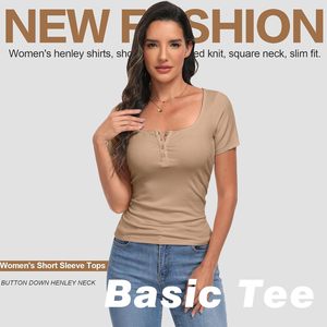 เสื้อยืดแขนสั้นผู้หญิง ทรงเข้ารูป กระดุมหน้า ผ้าถักลายริบ สวมใส่สบายๆ - Product Image 6
