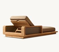 Meubles d'extérieur pour hôtel de villégiature, lit de jour en teck massif, chaise longue de jardin, au bord de la piscine, lit de soleil de plage, lit de repos avec coussin épais