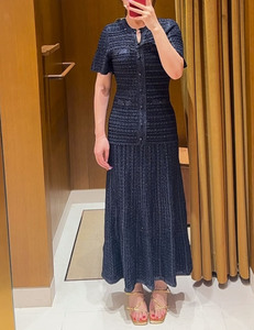 Vendita all'Ingrosso Nuovo Abito Lungo Blu Glitterato con Collo Tondo e Maniche Corte, <span class=keywords><strong>Vestito</strong></span> Elegante Casual <span class=keywords><strong>in</strong></span> <span class=keywords><strong>Maglia</strong></span> - Product Image 1