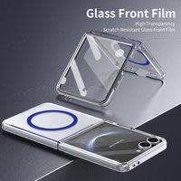 Étui magnétique transparent pour Samsung Galaxy Z Flip 8 7 6 5 4 3, coque transparente avec protection d'écran en verre trempé, antichoc
