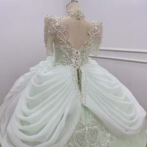 Robe de soirée longue vert menthe Wn1794 avec perles de cristal, manches bouffantes, surjupe, idéale pour bal de promo, mariage ou fête formelle - Product Image 3
