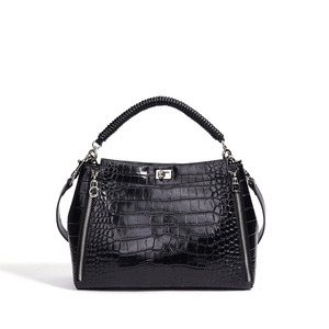 Sacs à main en cuir pleine fleur gaufré crocodile, sacs à bandoulière en cuir véritable pour femmes, sac polyvalent à porter en travers du corps avec poignée tressée - Product Image 4