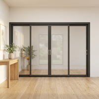 Pintu Geser Aluminium Alloy 3 Rel Anti Maling Mewah Minimalis Modern Berkualitas Tinggi Tugas Berat Kaca Tempered Ganda untuk Ruang Tamu