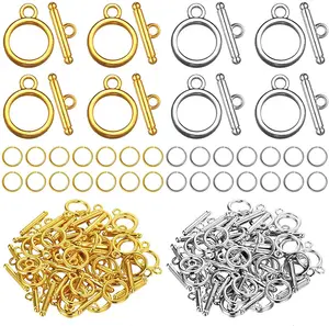 300Pcs Toggle Jewelry Clasp Sets Include 100 Pairs Alloy Toggle Clasps Connectors Metal Bar and 200Pcs open Ring Clasps