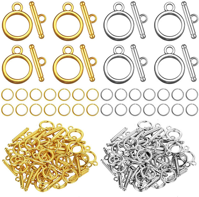 300Pcs Toggle Jewelry Clasp Sets Include 100 Pairs Alloy Toggle Clasps Connectors Metal Bar and 200Pcs Open Ring Clasps