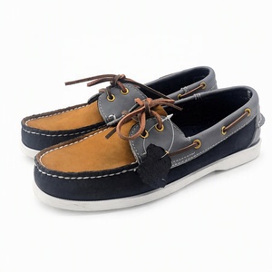 Mocassins <span class=keywords><strong>bateau</strong></span> pour hommes en cuir, style plateforme, à blocs de couleurs tricolores, cousus main, à <span class=keywords><strong>lacets</strong></span>, style pieds nus, avec semelle intermédiaire en cuir antidérapante - Product Image 1