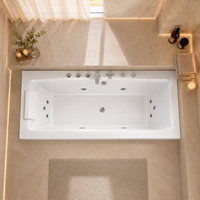 Baignoire balnéo rectangulaire en acrylique sur mesure 800x1700mm pour villa et spa avec éclairage LED d'ambiance et ensemble de robinetterie chromée