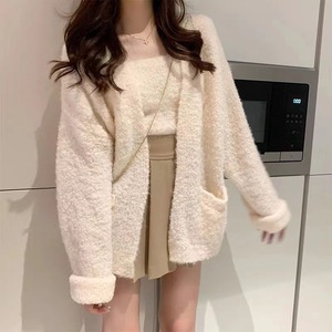2024 Frühling Frauen Neuankömmling V-Ausschnitt Langarm Open Chest Solid Cardigan Mit Crop Short Tops Sweater Set - Product Image 4