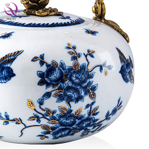 <strong>Retro</strong> <strong>Decorative</strong> Teapot Afternoon Tea Home Accessories Luxury Blue and White Porcelain With Brass Home <strong>Decoration</strong> - Product Image 4
