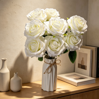 Bouquet de 9 roses artificielles réalistes en soie parfumée, fausses roses à tête ronde pour mariage, vase, décoration de table, vente en gros d'usine