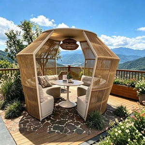 Vente chaude usine : Gazebo d'extérieur en rotin tressé, mobilier <span class=keywords><strong>de</strong></span> <span class=keywords><strong>jardin</strong></span> <span class=keywords><strong>de</strong></span> luxe pour villa, imperméable et protégé contre les UV, pavillon <span class=keywords><strong>de</strong></span> patio moderne - Product Image 1