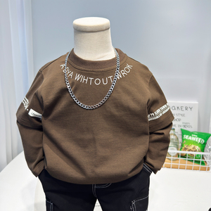 Nouveau style 2026 – <span class=keywords><strong>Sous</strong></span>-vêtement en coton à manches longues pour garçons, effet deux-pièces, avec lettres, élégant et décontracté pour enfants - Product Image 2