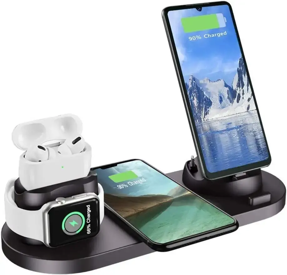 All in one Wireless Charging Station 15W Fast Charge for Samsung for iPhone Smart Watch Headphone Wireless Charger Stand