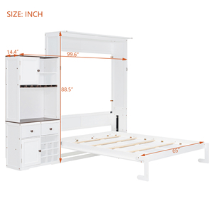 [Stock US] <span class=keywords><strong>Lit</strong></span> Murphy Queen Size <span class=keywords><strong>avec</strong></span> armoire de rangement, casier à vin, porte-verres, tiroirs et bande LED multicolore – Expédition domestique aux États-Unis, MOQ 1 - Product Image 6