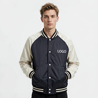 Veste en polyester à blocs de couleur pour homme avec logo personnalisé, manches raglan, col et poignets côtelés rayés, style vintage, veste bomber de baseball