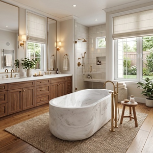 อ่างอาบน้ำรูปวงรีสั่งทำพิเศษสุดหรูหราทันสมัย สีขาวลายเกล็ดหิมะแบบสแตทูอเรีย สำหรับแช่ตัวในห้องน้ำ วิลล่า โรงแรม บ้านพักอาศัย - Product Image 6