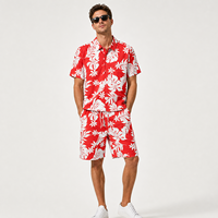 Ensemble deux pièces tropical floral personnalisé pour homme, chemise hawaïenne à manches courtes et short, texture lin, polyester, vêtements de plage d'été
