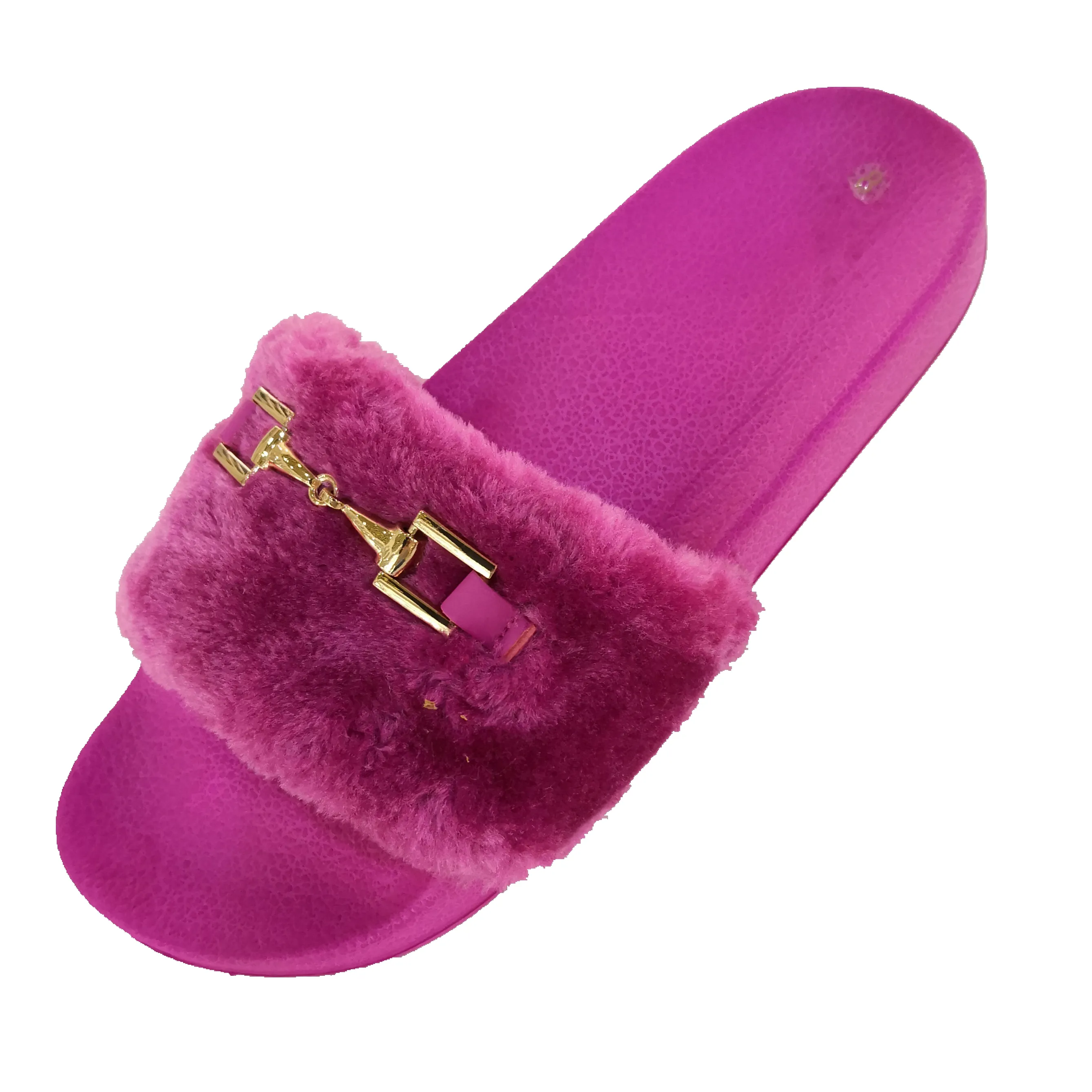 कस्टम महिला सैंडल फ्लैट कैजुअल फॉक्स फर स्लाइड लोगो सुपर फ्लफी चप्पल स्लाइड जूते महिला गुलाबी जूते सैंडल