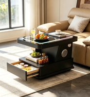 Armoire de chambre intelligente de luxe moderne avec éclairage LED, plateau en verre trempé, rangement, tiroir floral, en bois, multifonction, personnalisable, avec dalle