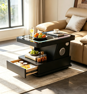 Table basse intelligente moderne avec éclairage LED, plateau en verre trempé, tiroir de rangement, meubles de salon - Product Image 3