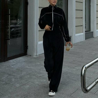 Nouvel Ensemble Décontracté Deux Pièces Femme Automne Hiver Mode High Street : Blouson Court Zippé à Capuche et Pantalon de Survêtement Ample