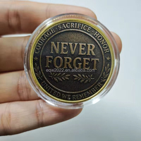 Pièce commémorative « Never Forget 9/11 » plaquée or antique, design 2D drapeau américain pompier, pièce souvenir personnalisée en gros