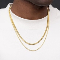Milskye Nouveau Collier en Acier Inoxydable Plaqué Or 18K, Chaîne Maille Cubaine et Chaîne Corde, Idéal pour un Ensemble de Colliers