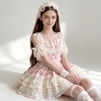 Robe Lolita JSK pour femme, style ballerine, avec dentelle, jupe mini bouffante multicouche, costume de cosplay princesse pour fête du thé