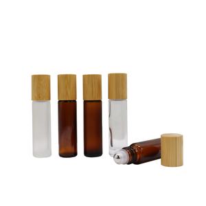 5ml 10ml <b>Glass</b> Roll <b>on</b> Bottle with Bamboo Lid Amber Frosted Refillable Essential Oil Bottle with Stainless Steel Roller Ball - Product Image 2