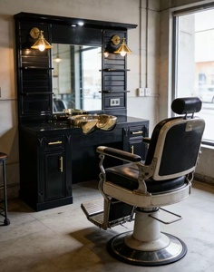Station de lavage des cheveux de style antique noire <span class=keywords><strong>pour</strong></span> salon de coiffure avec évier et armoire miroir - Product Image 1