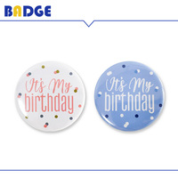 Badge bouton personnalisé avec logo, 58 mm, couleur personnalisée, forme ronde, en métal avec épingle de sûreté, technique d'impression offset pour thème lettres