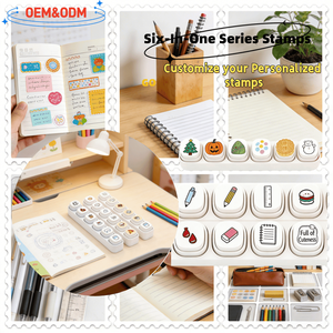 Ensemble de tampons personnalisés Kawaii pour journal, <span class=keywords><strong>6</strong></span> en 1, <span class=keywords><strong>tampon</strong></span> multifonction pour projets créatifs - Product Image 5