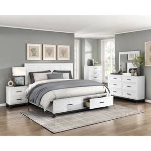 Mesita de noche blanca con 2 cajones, muebles de dormitorio de madera, 1 unidad - Product Image 6