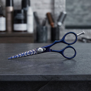 Ciseaux de coiffure professionnels en acier inoxydable à pointe affûtée pour droitiers, manche long, ciseaux à cheveux bleus - Product Image 3