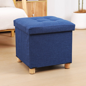 Pouf de <span class=keywords><strong>rangement</strong></span> en tissu gris pliable, repose-pieds et siège carré avec pieds en bois et couvercle pour vêtements - Product Image 5