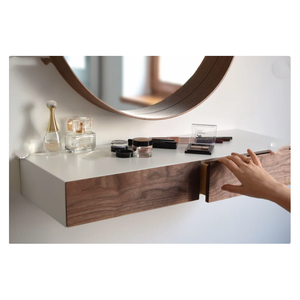 מדף יהירות לבית חווה עם מגירות אגוז מינימליסטי לבן צף שולחן איפור מדף עץ עם מגירה - Product Image 2