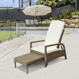 Modern Adjustable Wicker Aluminum Chaise Lounge Furniture <strong>Outdoor</strong> Garden Rattan <strong>Recliner</strong> <strong>Chair</strong> with Retractable Ottoman - Product Image 1