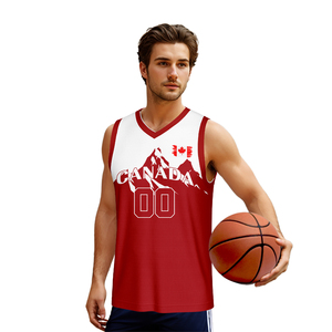 <span class=keywords><strong>Camiseta</strong></span> de <span class=keywords><strong>Baloncesto</strong></span> Unisex Personalizada al por Mayor con la Bandera de Canadá en Rojo, Sublimada, Transpirable, de Secado Rápido, sin Mangas, de Malla, para Entrenamiento - Product Image 6