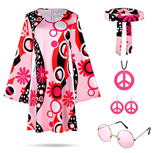 Halloween 1970 Style <strong>Clothes</strong> Dress 60s <strong>70s</strong> Disco Peace Sign Accessories Jewelry Women <strong>Hippie</strong> Costume Outfit Disco Ball Dress