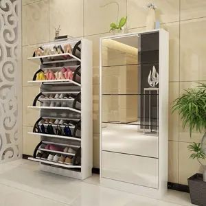 Moderne en bois Ultra-mince gain de place usage domestique armoire à chaussures rabattable tiroir Oblique arche à chaussures - Product Image 1