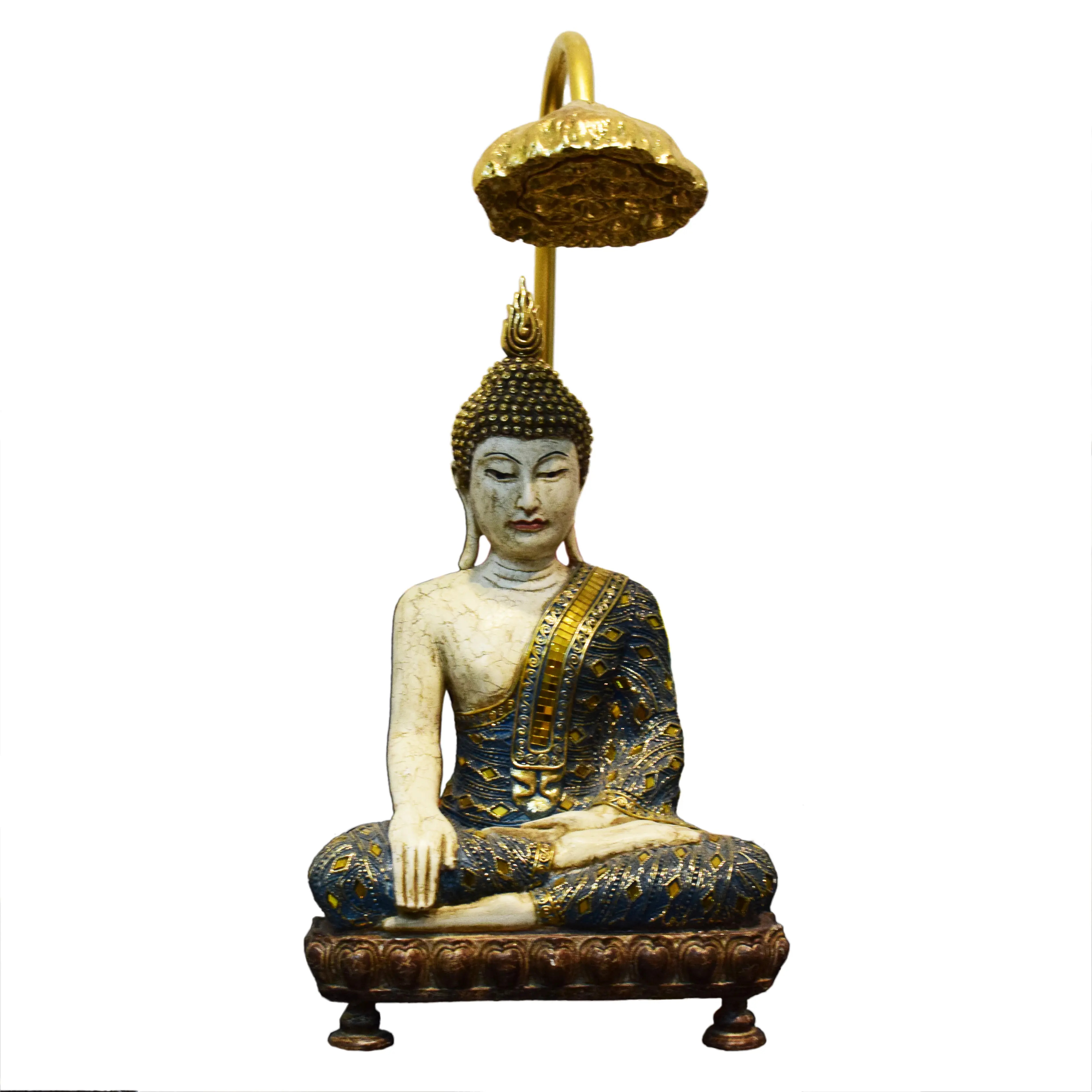 Estatua de Buda sentado con lámpara de loto, artesanía religiosa, decoración hindú y asiática