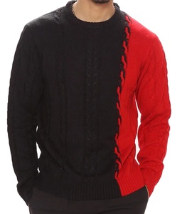 2023 Otoño Invierno logotipo personalizado <span class=keywords><strong>dos</strong></span> colores asimétrico Cable trenzado manga larga pulóver hombres ropa suéter de punto hombres - Product Image 1